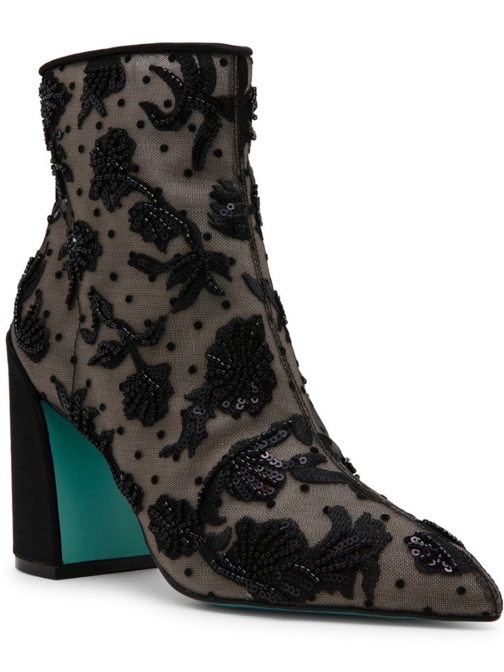 BNWOT BETSEY JOHNSON MESH BLACK BEADED “MERRI” ANKLE BOOTIES SIZE 7.5 MEDIUM